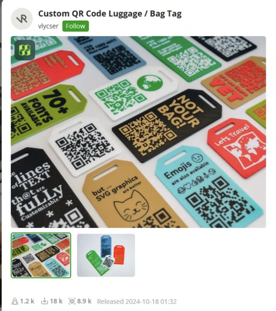 QR Code Bag Tag — custom 3D printed students gift